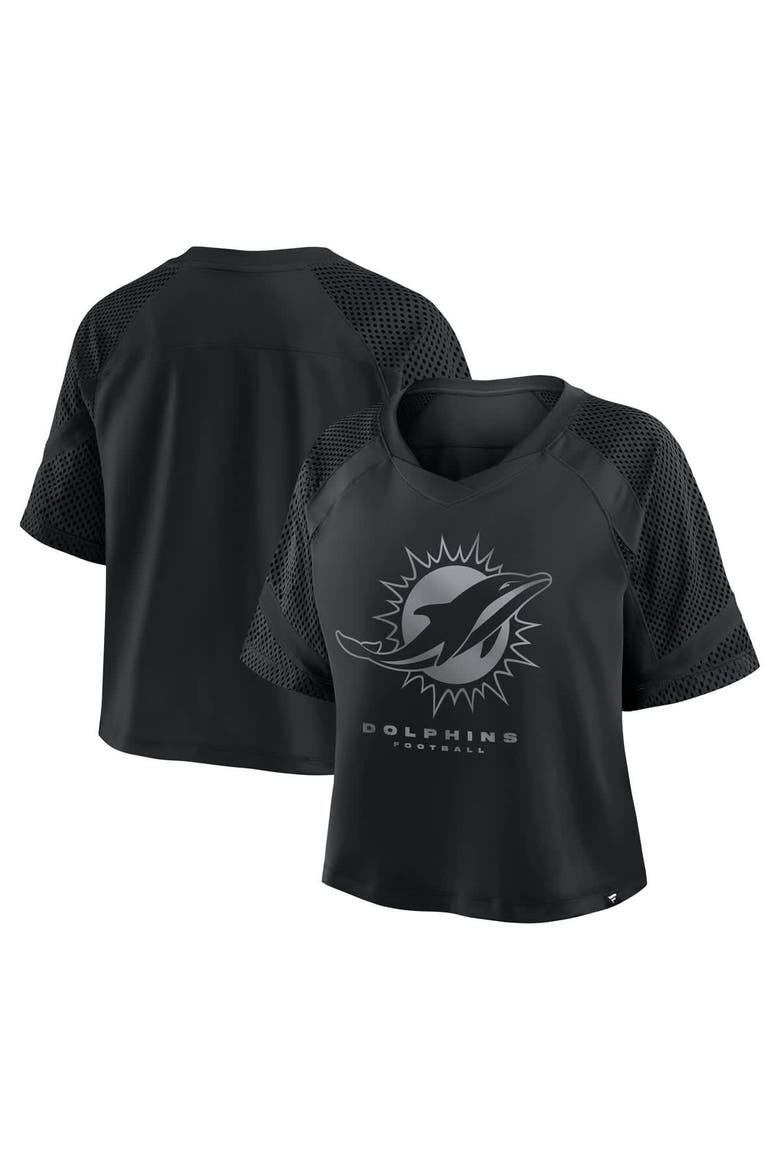 Women's Fanatics Miami Dolphins Oversized Raglan V-Neck Blackout Fashion Jersey, Alternate, color, Black