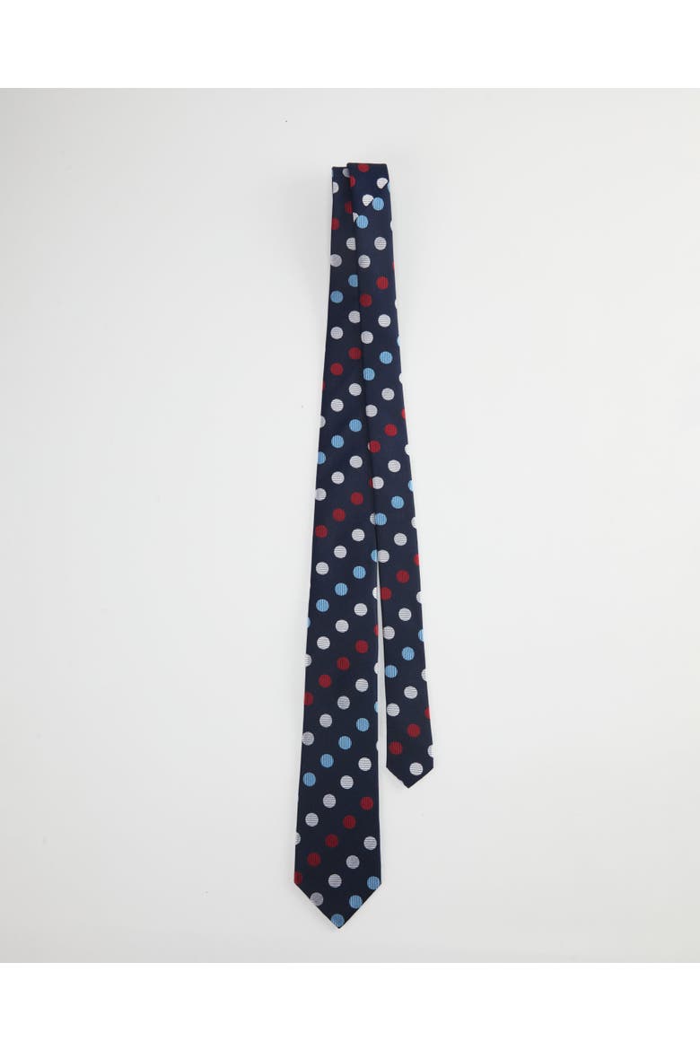 Polka Dot Silk Jacquard Tie, Alternate, color, Tri Color - Navy