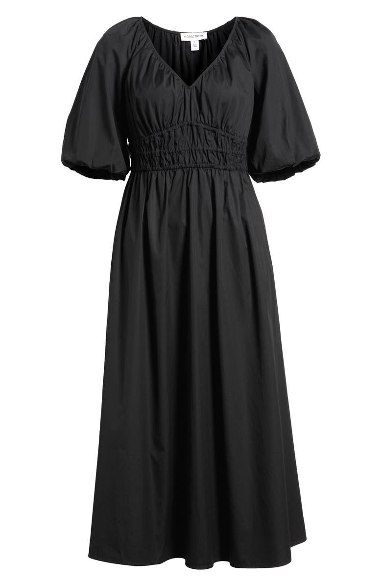 Nordstrom Puff Sleeve Cotton Poplin Dress, Alternate, color, Black