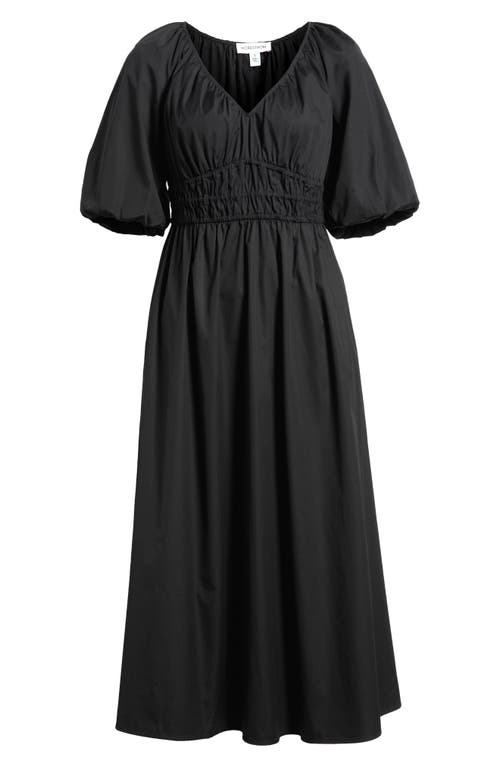 Nordstrom Puff Sleeve Cotton Poplin Dress In Black