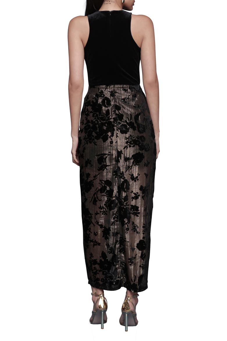 Metallic Floral & Velvet Dress, Alternate, color, BLACK AND GOLD