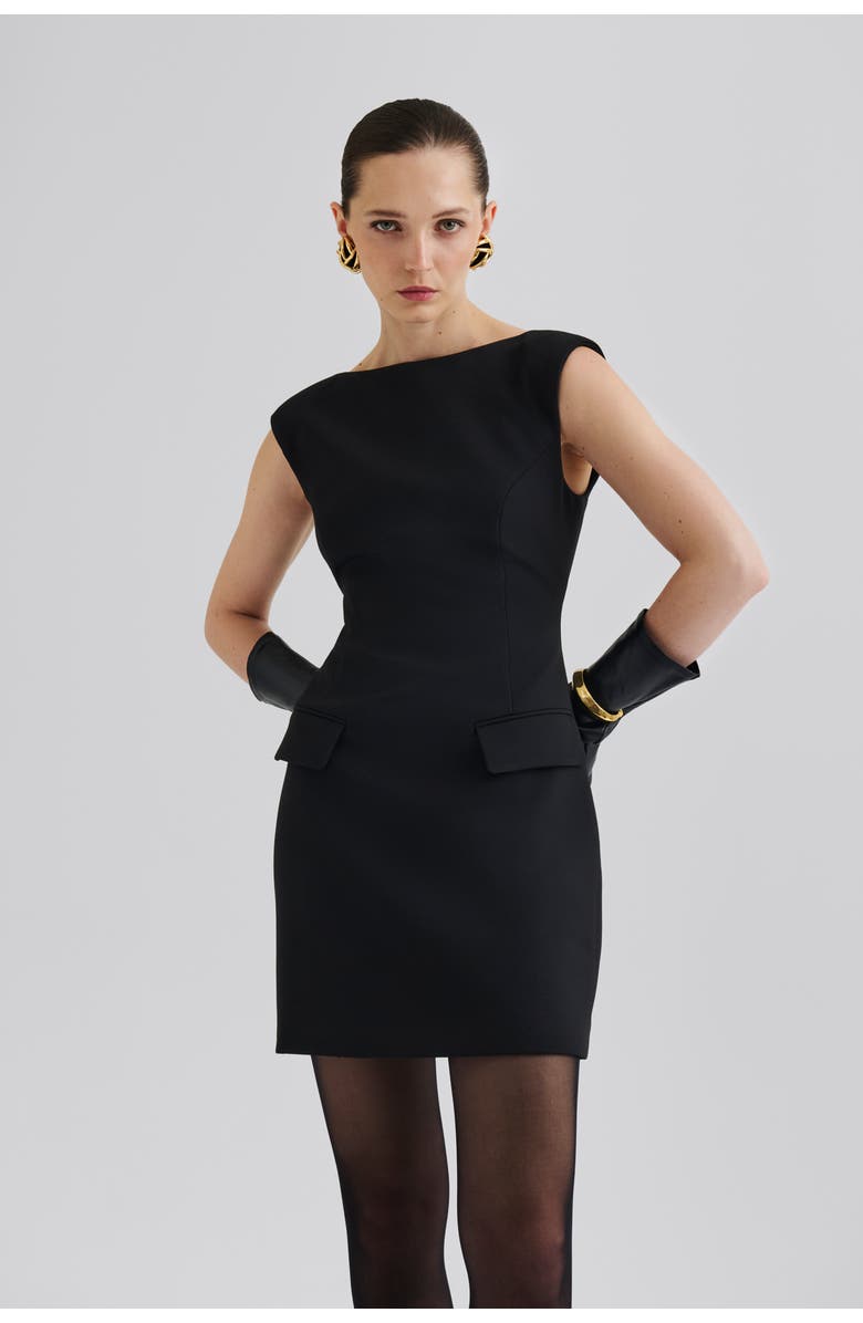 Malina Adelina High Neck Mini Dress, Alternate, color, Black