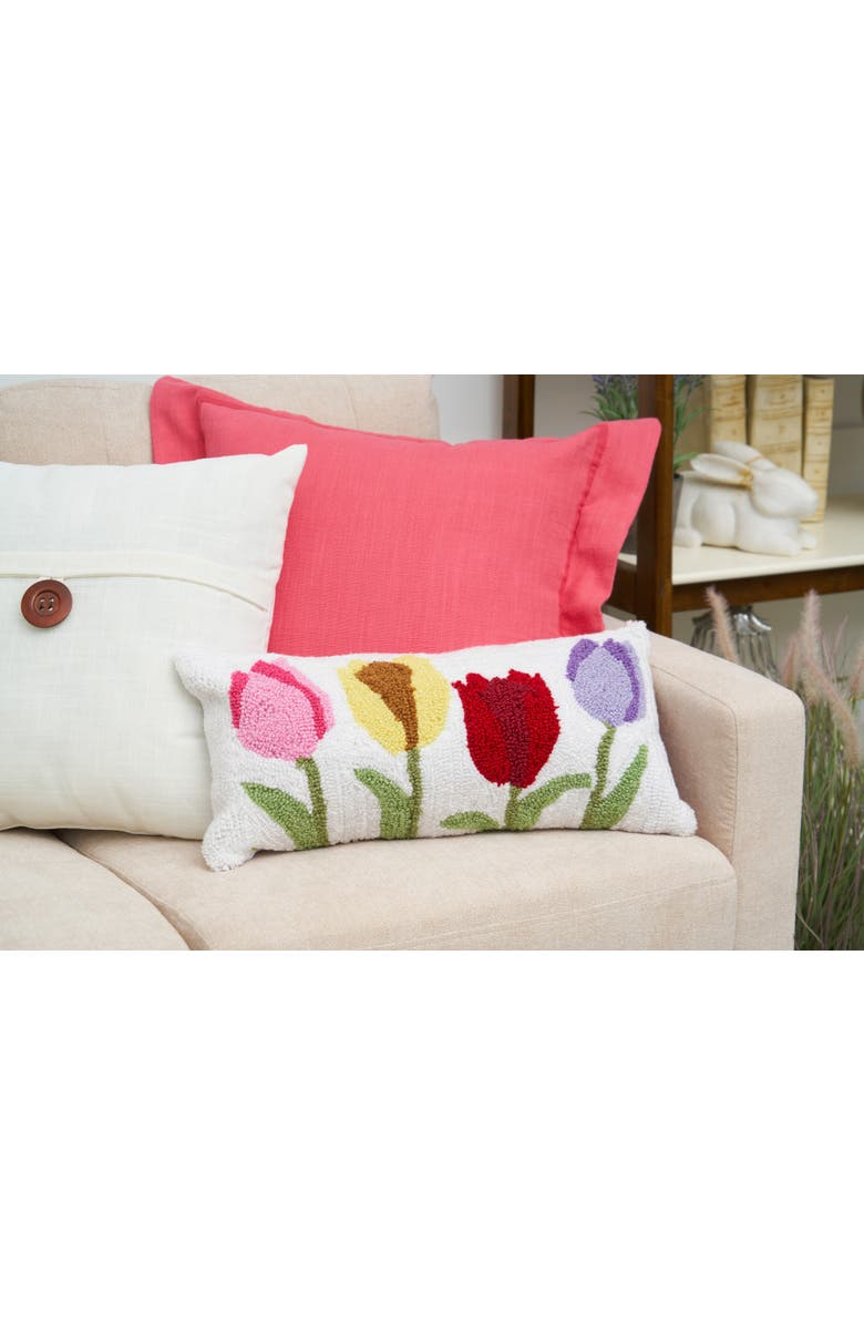 C&F Home Spring Tulips Floral Flower Garden Hooked Accent Pillow, 10" x 20", Alternate, color, White