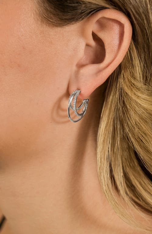 Sterling Forever Adriana Cubic Zirconia Triple Layer Hoop Earrings In Silver