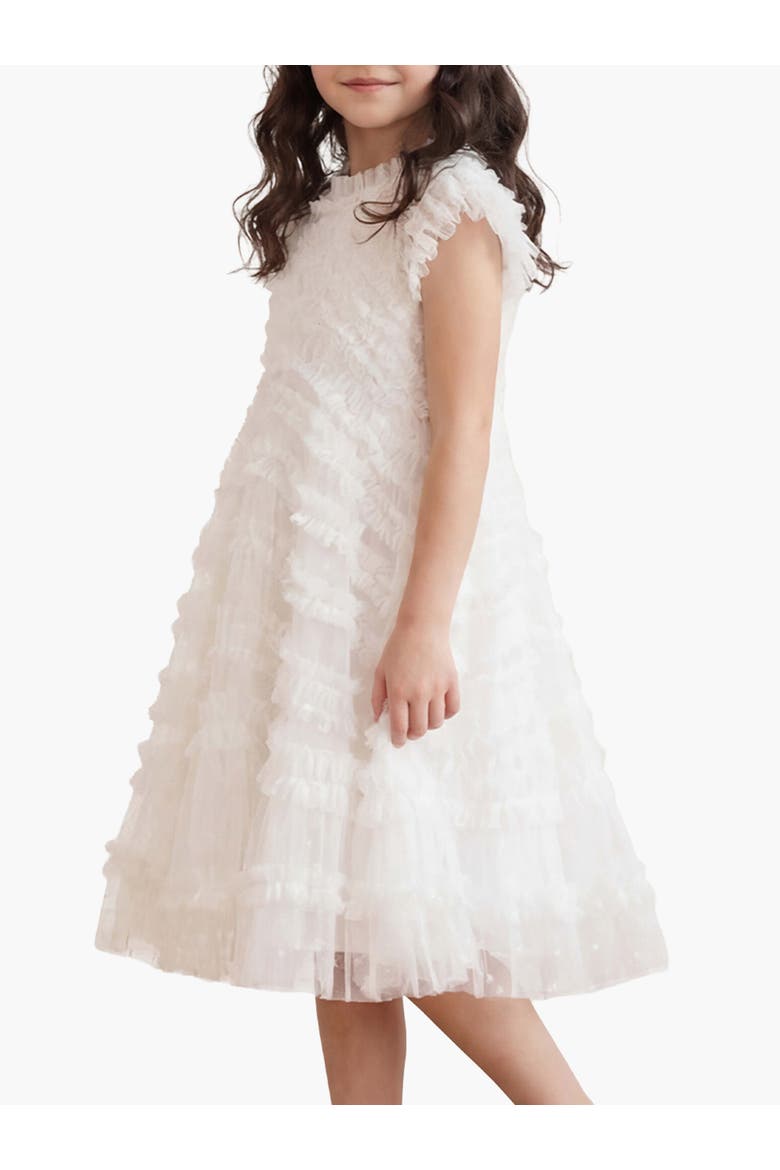 Kid's Amara Ruffle Sleeve Kids Dress, Alternate, color, Swan White