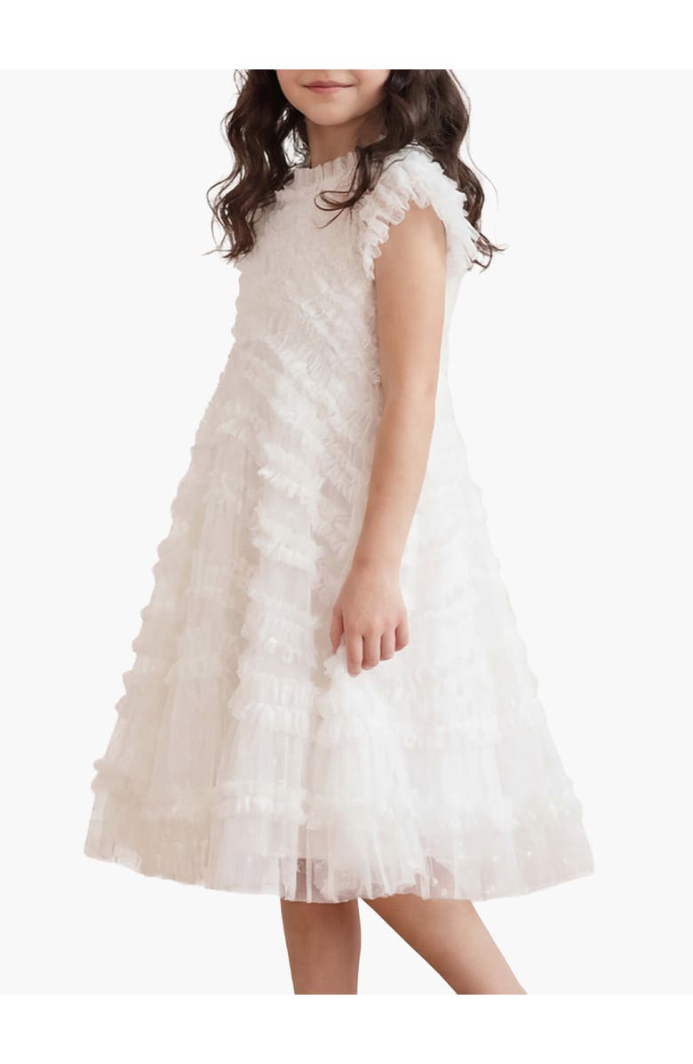 Needle & Thread Amara Ruffle Sleeve Kids Dress, Alternate, color, Swan White
