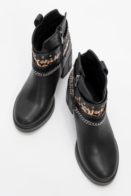 Prologue Shoes Boliva Buckled Chain Block Heel Boot In Black