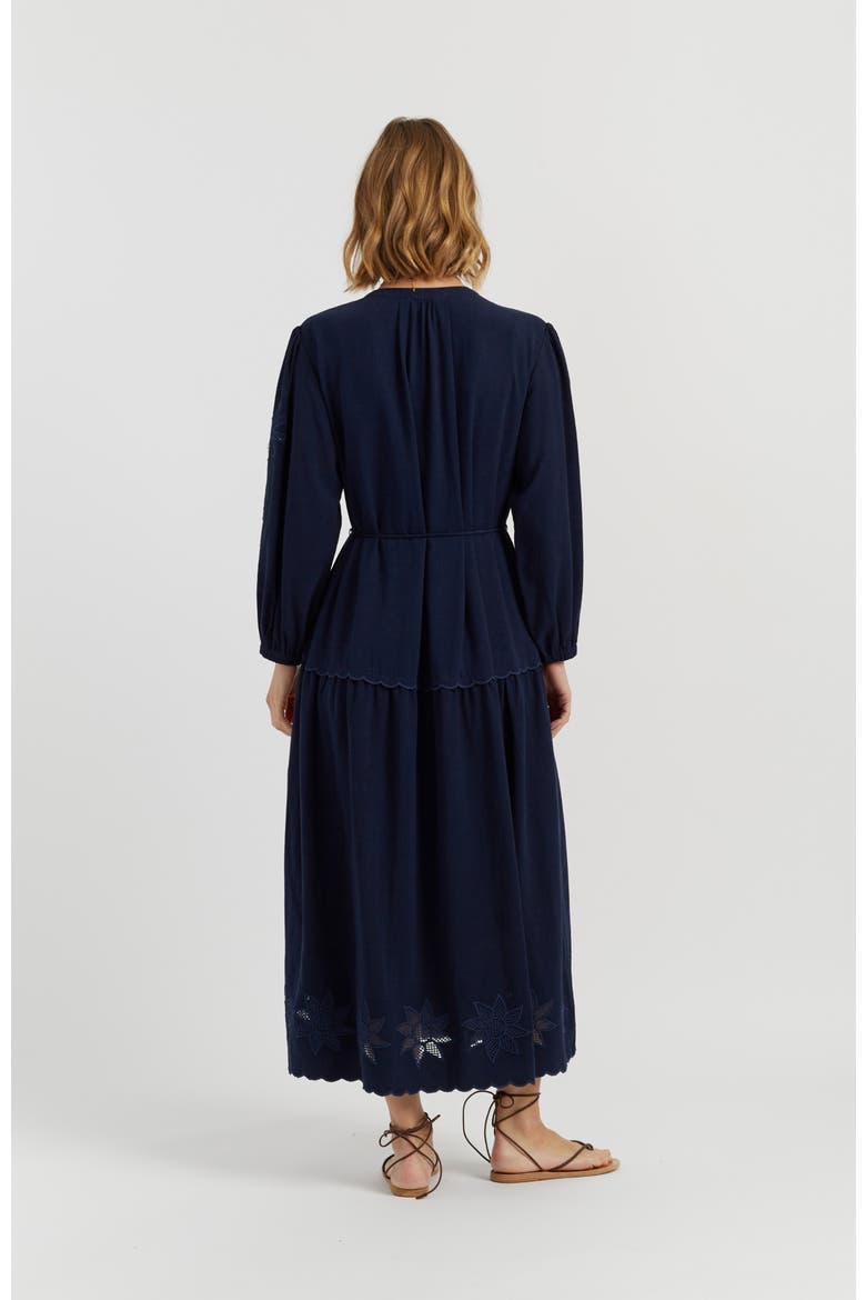 Sienna Linen-Blend Broderie Dress, Alternate, color, Navy