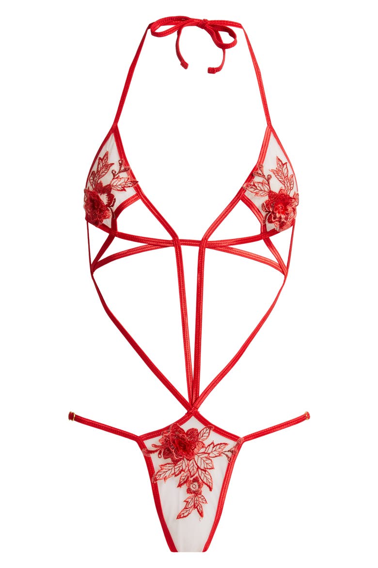 Floral Appliqué Teddy, Alternate, color, RED