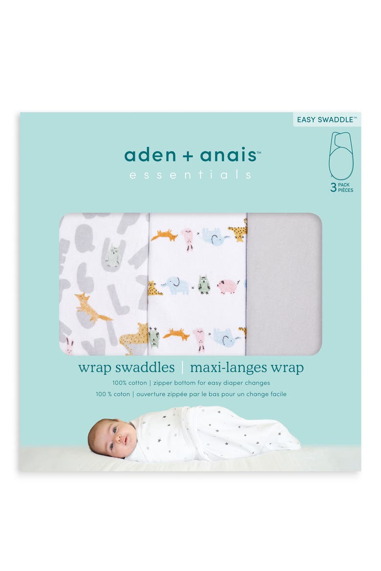 Aden & Anais Essentials Wrap Swaddle - Set of 3, Alternate, color, ALPHABET ANIMALS GREY