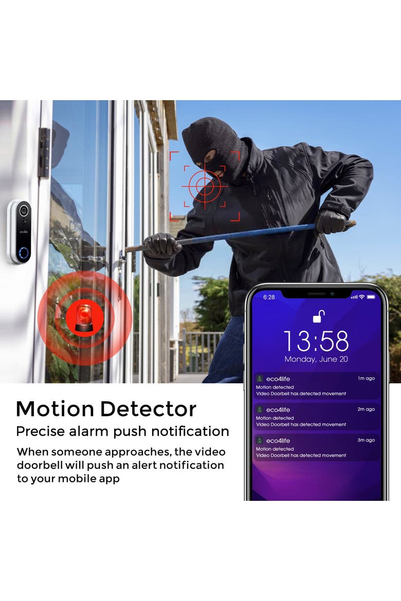 Smart WiFi Video Doorbell Camera, Alternate, color, White