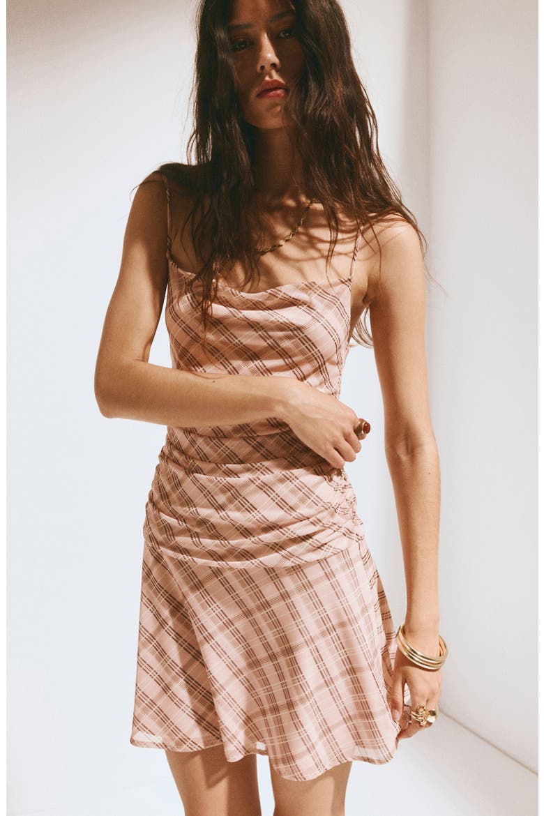 Gathered Checked Dress, Alternate, color, PINK