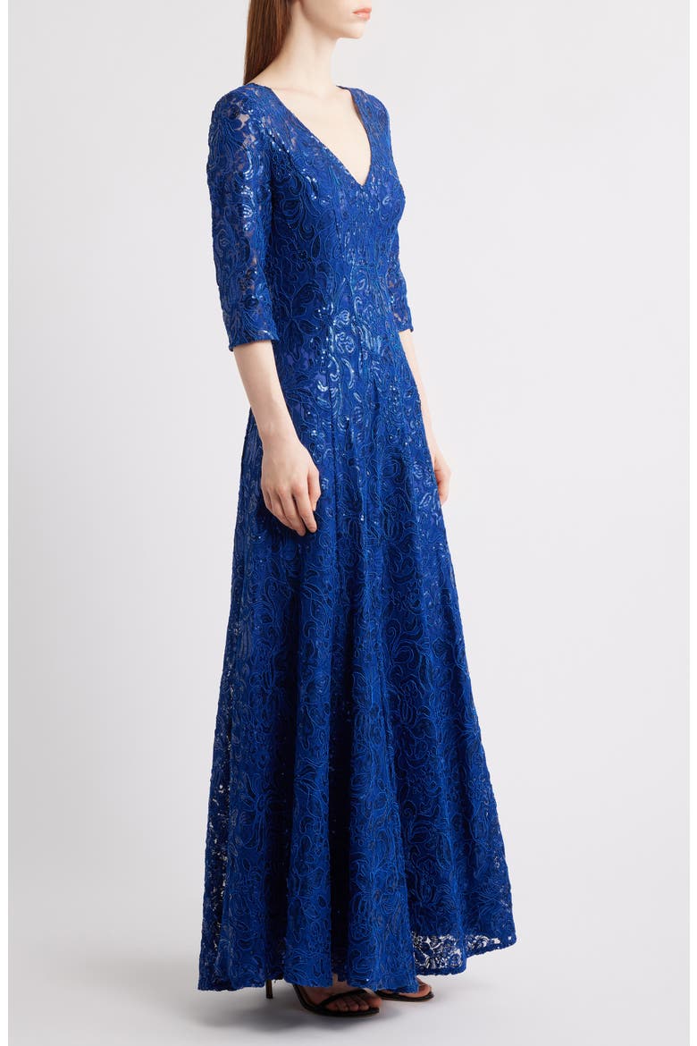 Beaded Sequin Long Sleeve Gown, Alternate, color, DEEP ROYAL