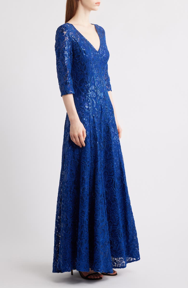 Tahari ASL Beaded Sequin Long Sleeve Gown, Alternate, color, Deep Royal