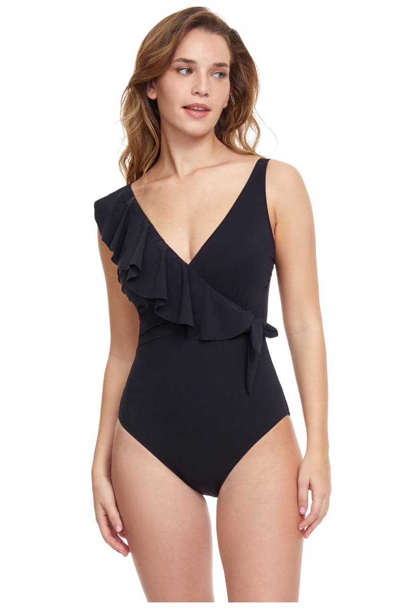 Profile by Gottex Tutti Frutti Ruffle surplice with tie at waist, Main, color, 