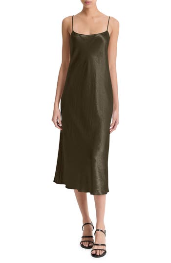 Shop Vince Satin Slipdress In Olive Branch