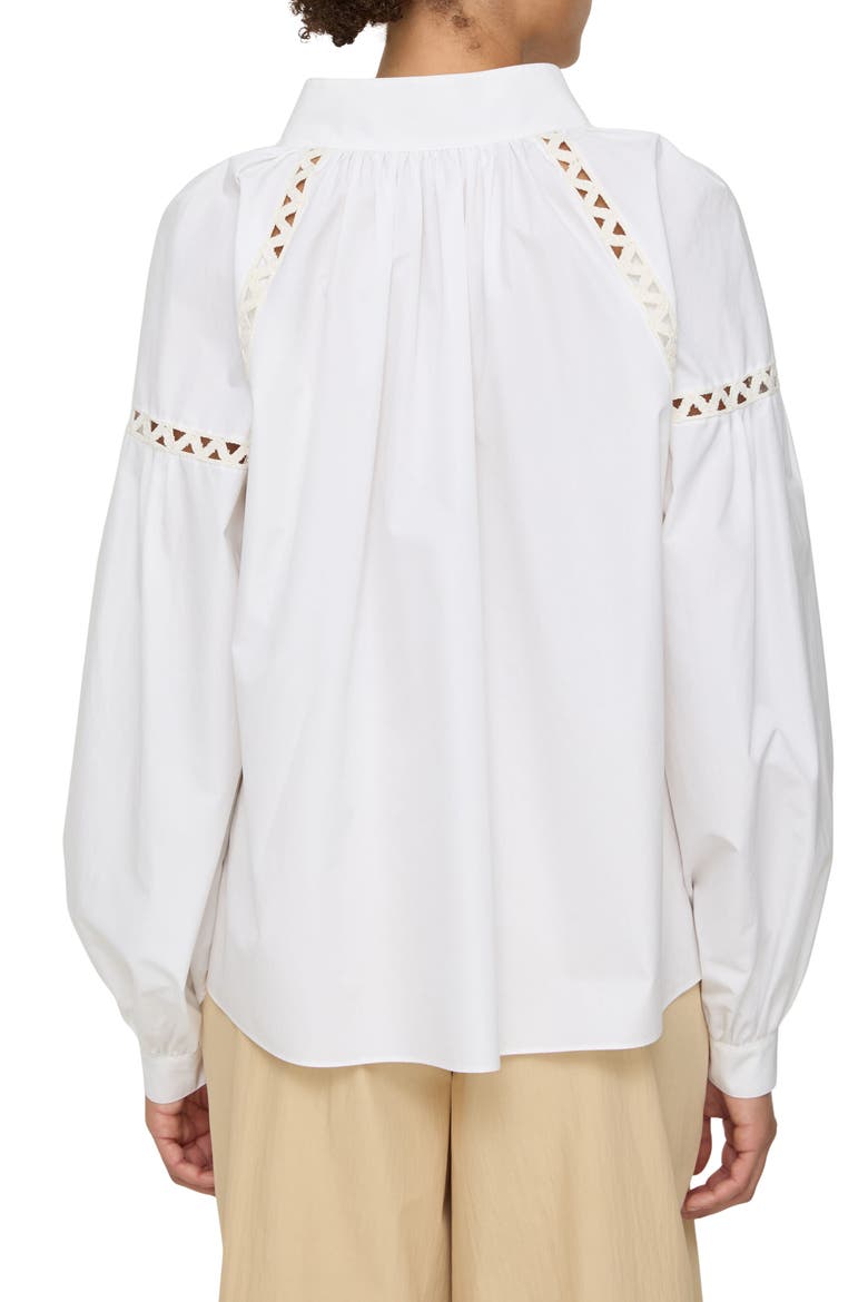 Soutache Trim Cotton Popover Top, Alternate, color, WHITE