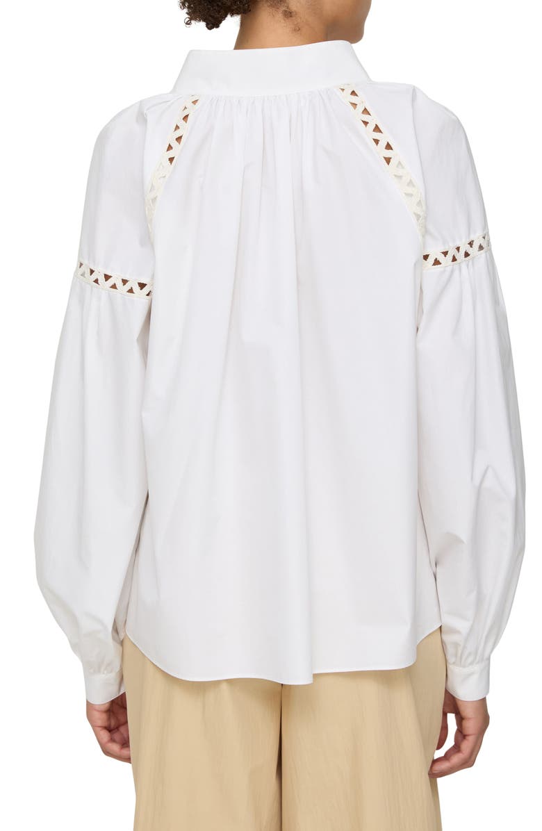 Lafayette 148 New York Soutache Trim Cotton Popover Top, Alternate, color, White
