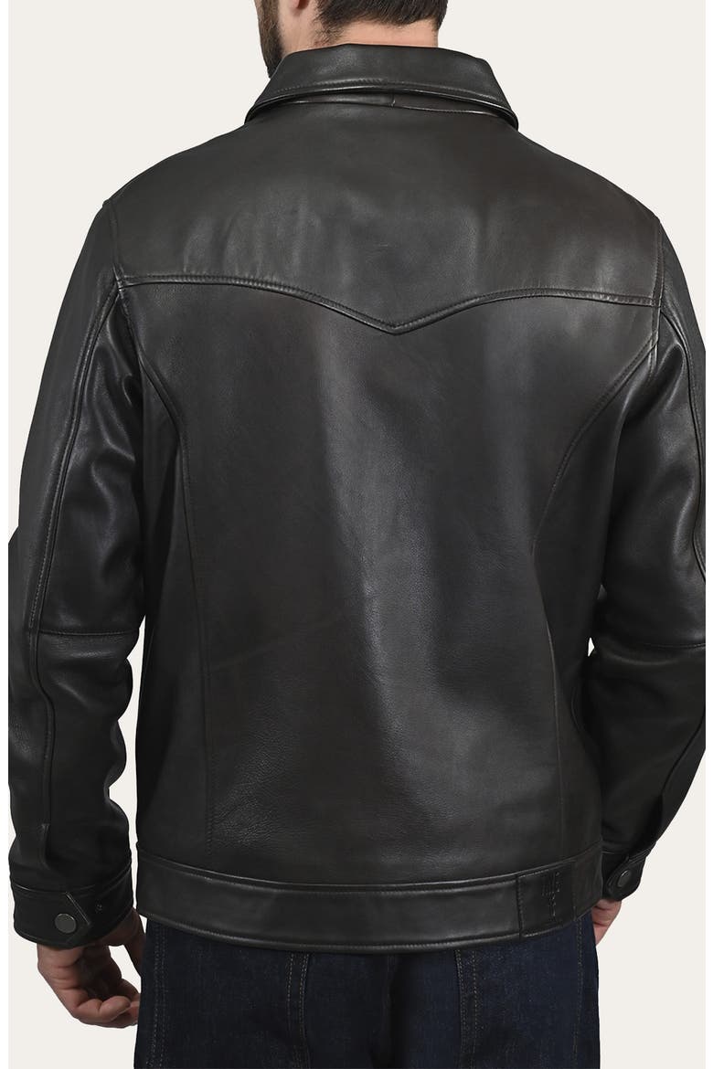 Leather Trucker Jacket, Alternate, color, DARK BROWN