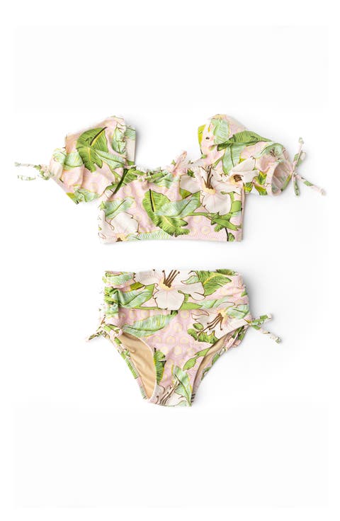 Kids' Hibiscus Botanical High Waist Two-Piece UPF 50+ Swimsuit (Toddler & Little Kid)