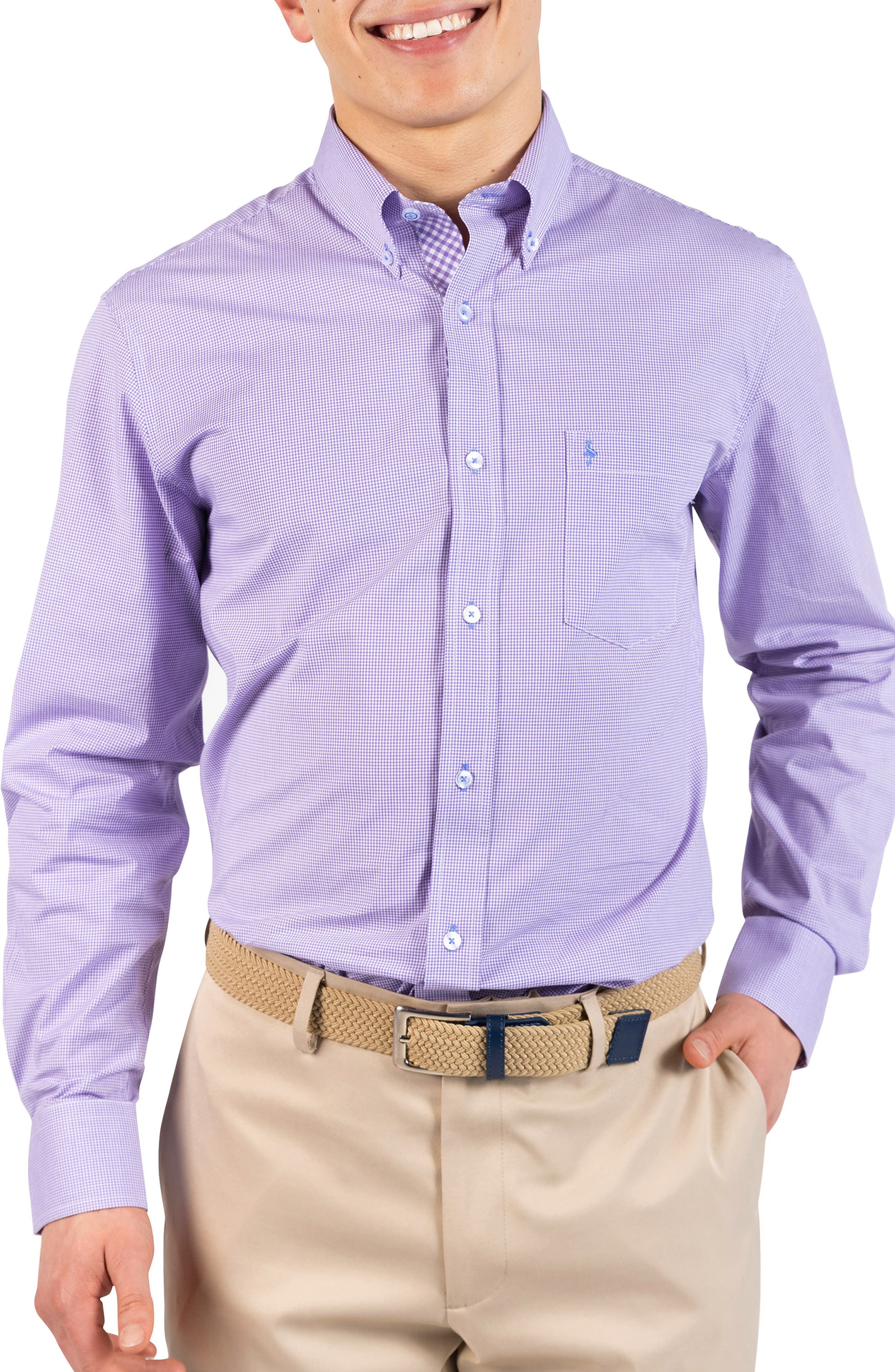 TailorByrd Micro Gingham Stretch Cotton Button-Up Shirt