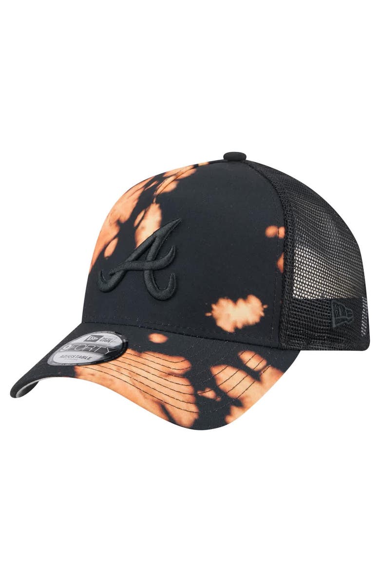 New Era Men's New Era  Black Atlanta Braves Bleached A-Frame 9FORTY Adjustable Hat, Main, color, 