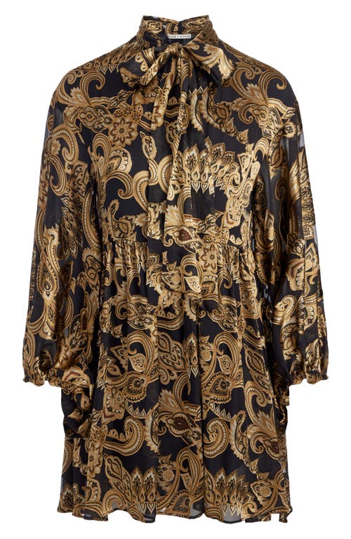 Alice And Olivia Opal Tie Neck Poet Sleeve Silk-blend Tunic Dress In Multi