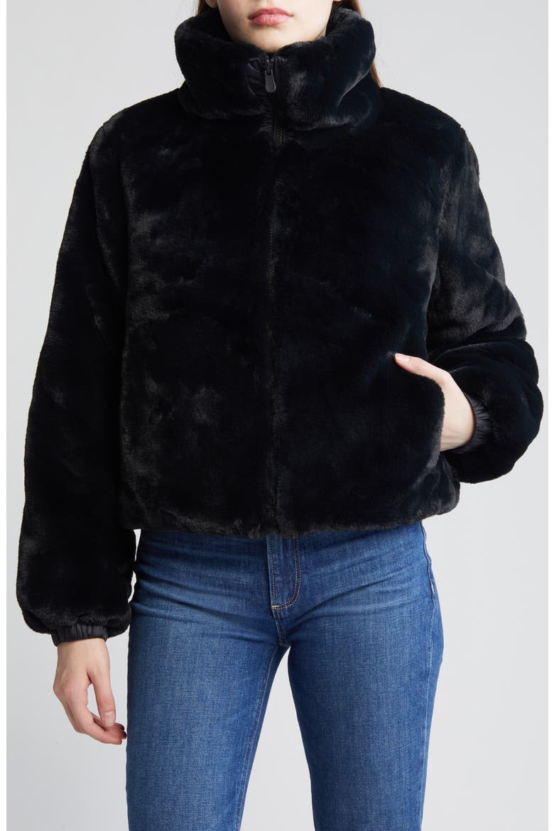 Jeon Wind & Water Resistant Reversible Faux Shearling & Recycled Polyester Puffer Jacket, Main, color, BLACK