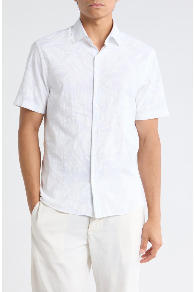 Makul Tonal Print Short Sleeve Stretch Cotton Button-Up Shirt, Main, color, WHITE