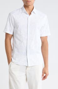 Robert Barakett Makul Tonal Print Short Sleeve Stretch Cotton Button-Up Shirt