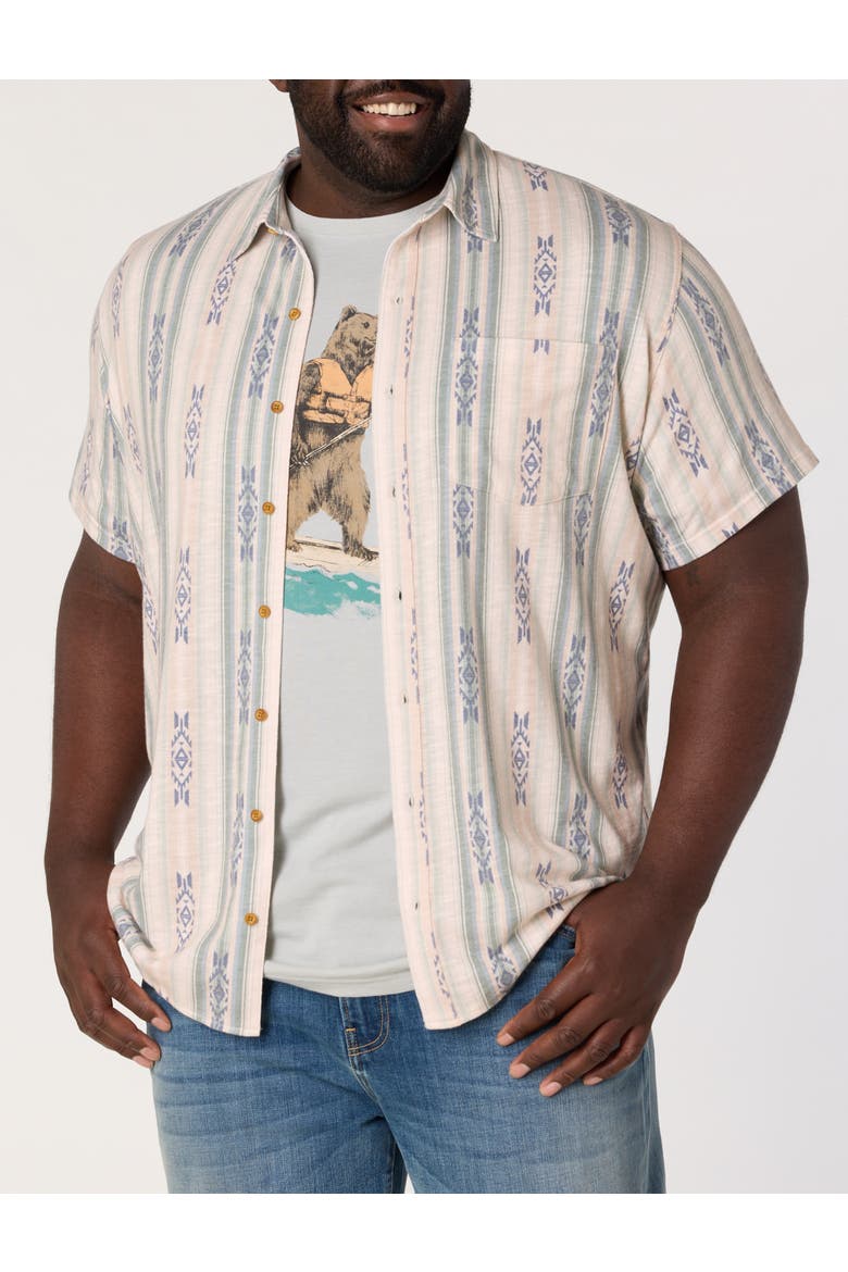 Big & Tall  Southwestern Linen Sport Shirt, Main, color, GREEN MULTI