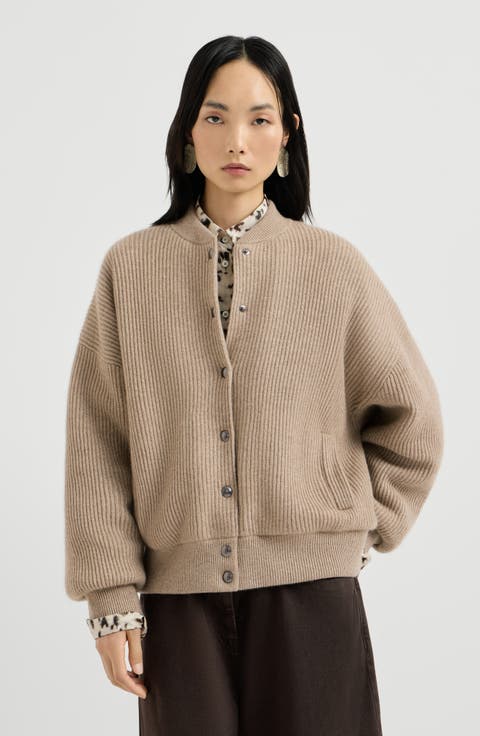 Cashmere English rib knit bomber jacket with Thermore® padding