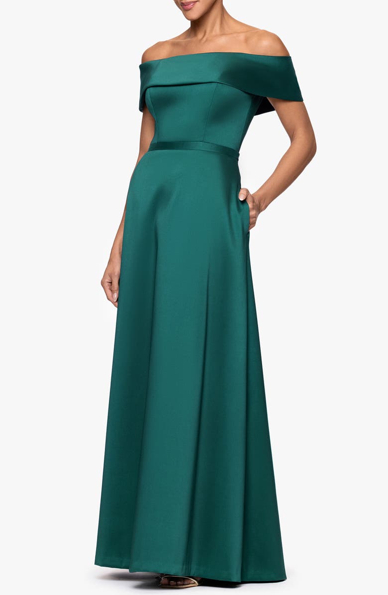 Xscape Evenings Off the Shoulder Mikado Gown, Alternate, color, Pine