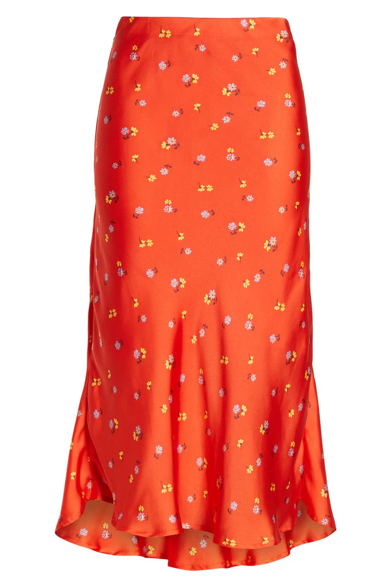 Satin Midi Skirt, Alternate, color, RED DITSY PRINT