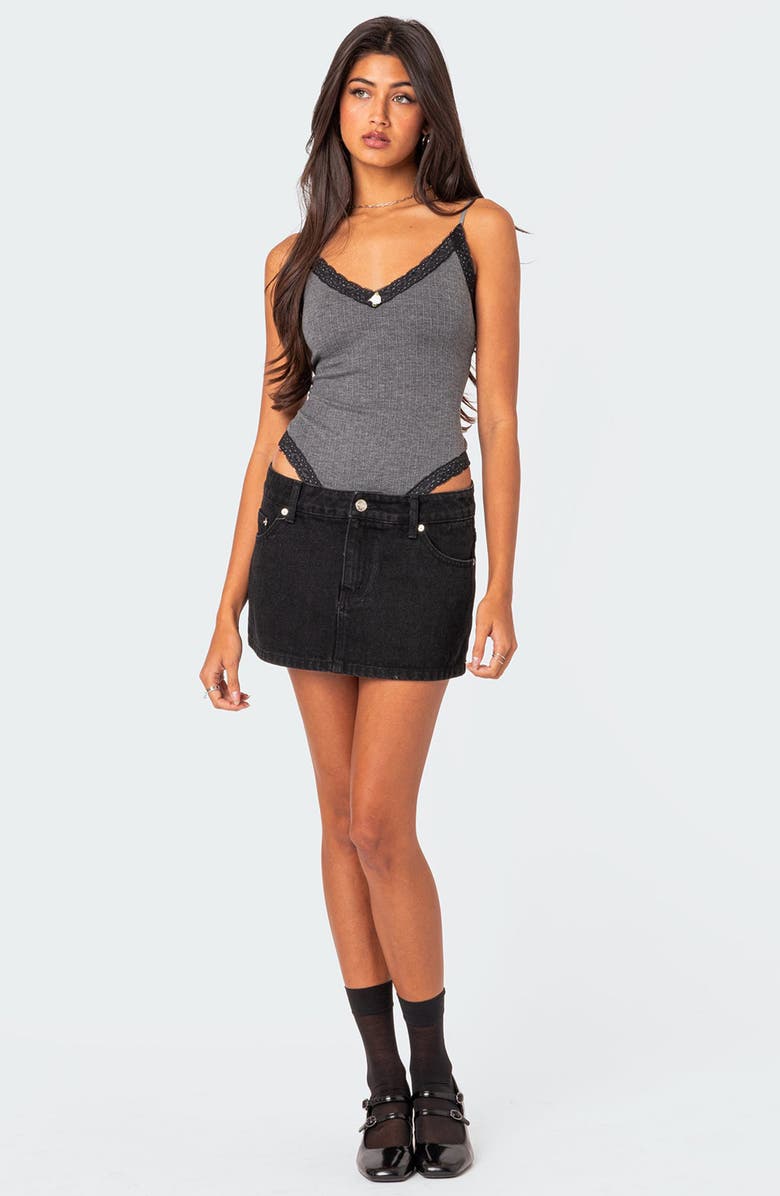 EDIKTED Aurora Lace Trim Rib Bodysuit, Alternate, color,