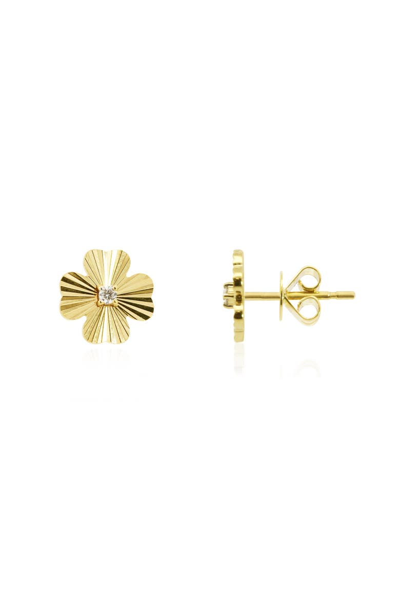Fluted Gold Four Leaf Clover Stud Earrings, Main, color, Gold
