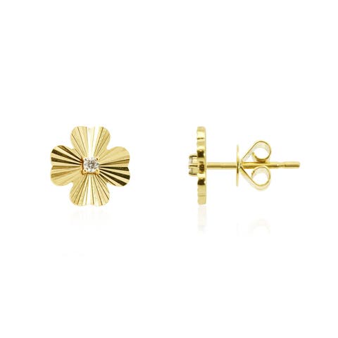 Fluted Gold Four Leaf Clover Stud Earrings