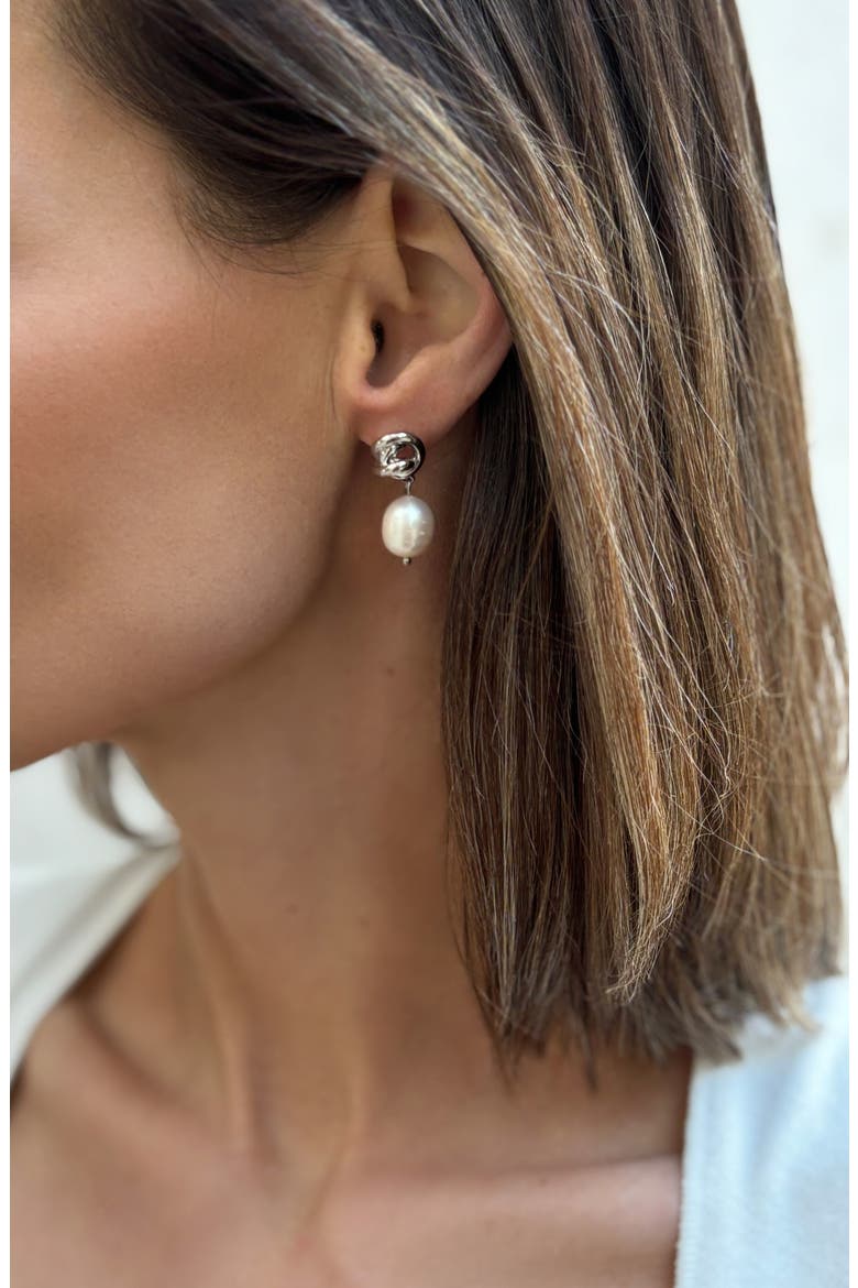 Knot & Freshwater Pearl Drop Earrings, Alternate, color, WHITE/ GOLD