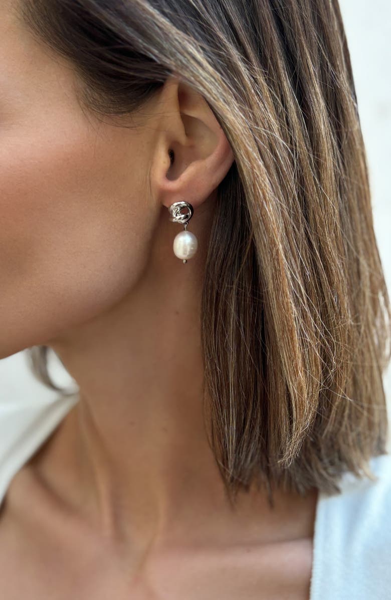 Adornia Knot & Freshwater Pearl Drop Earrings, Alternate, color, White/ Gold