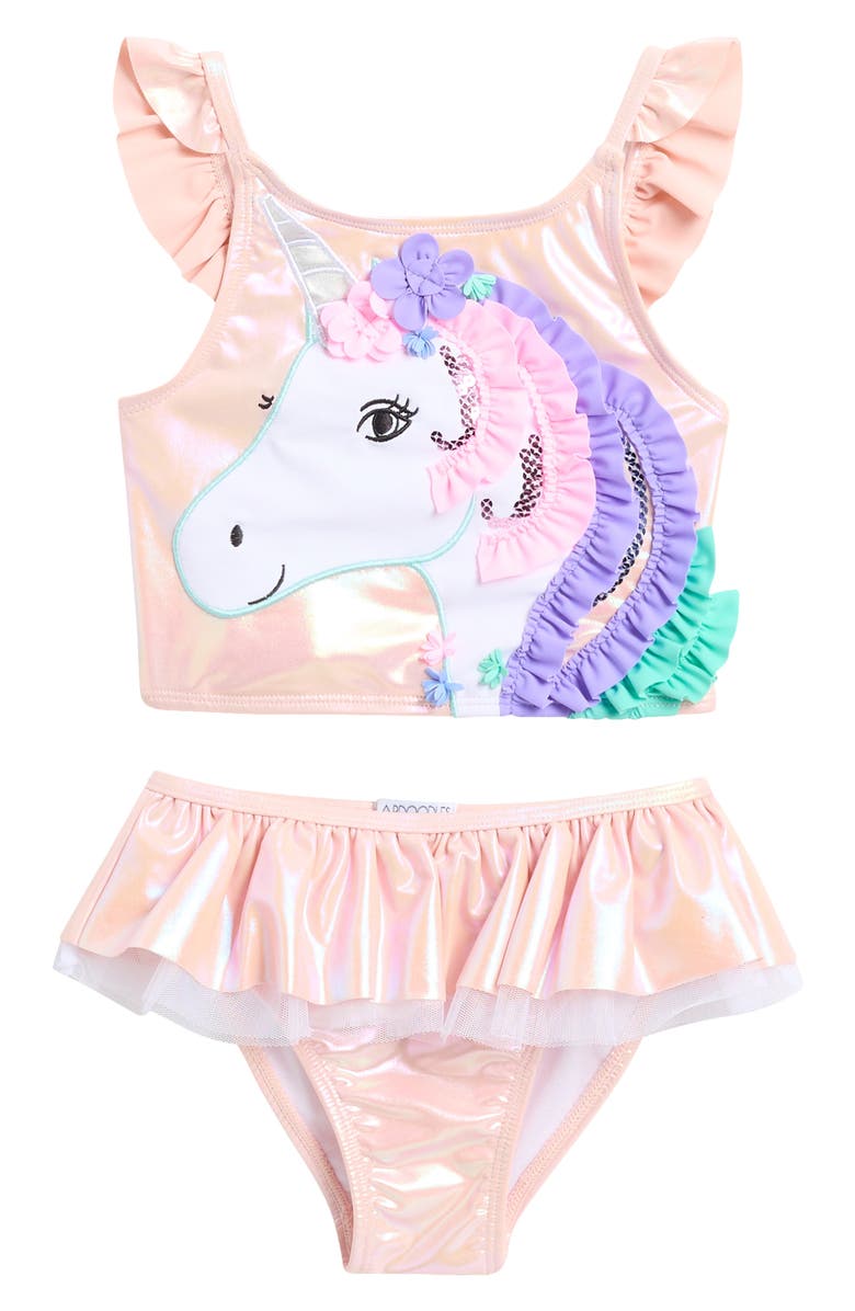 Flapdoodles Kids' Unicorn Two-Piece Swimsuit, Main, color, Light Pink