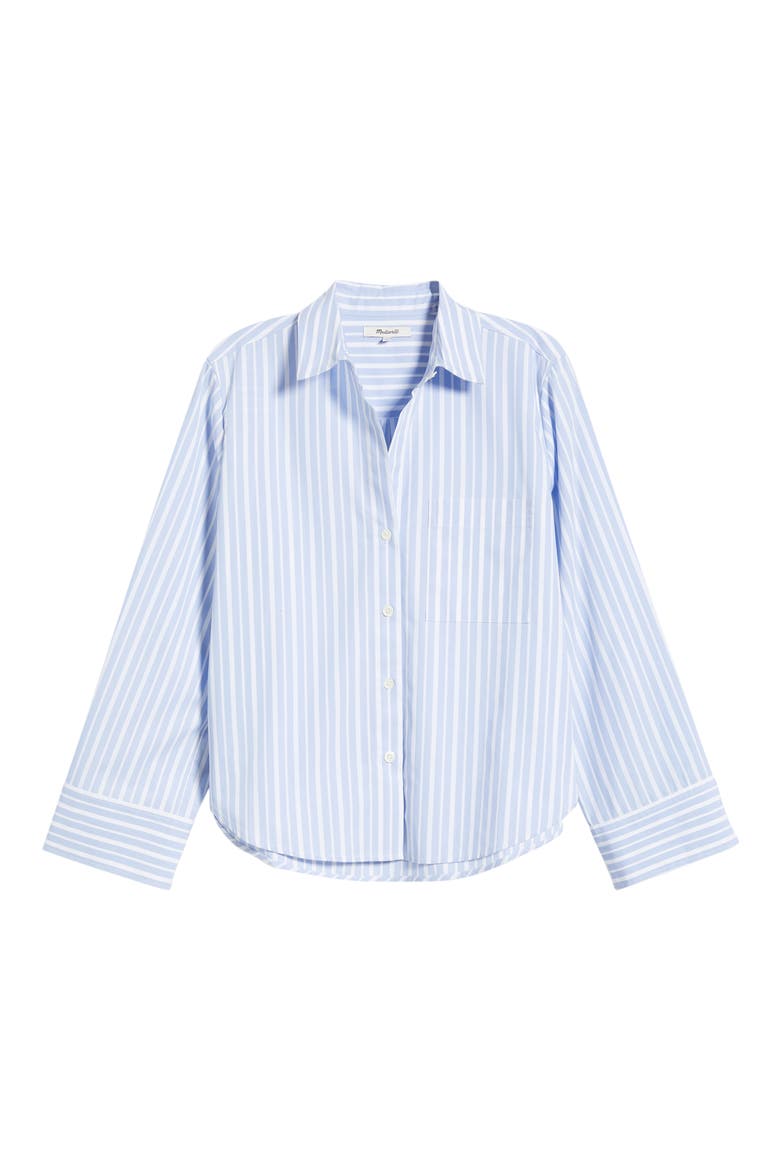 The Signature Stripe Cotton Poplin Y-Neck Shirt The Signature Y-Neck Shirt in Poplin, Alternate, color, TRANQUIL BLUE