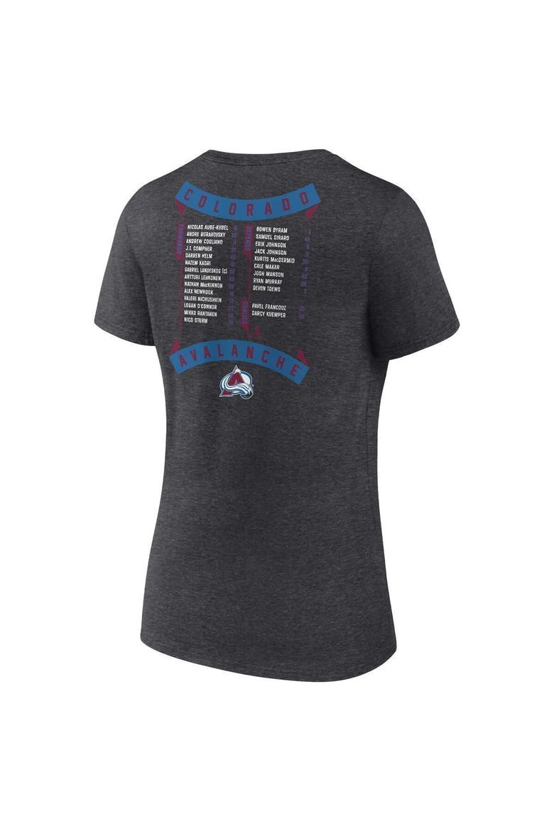 Women's Fanatics Branded Heathered Charcoal Colorado Avalanche 2022 Stanley Cup Champions Roster V-Neck T-Shirt, Alternate, color, Heather Charcoal