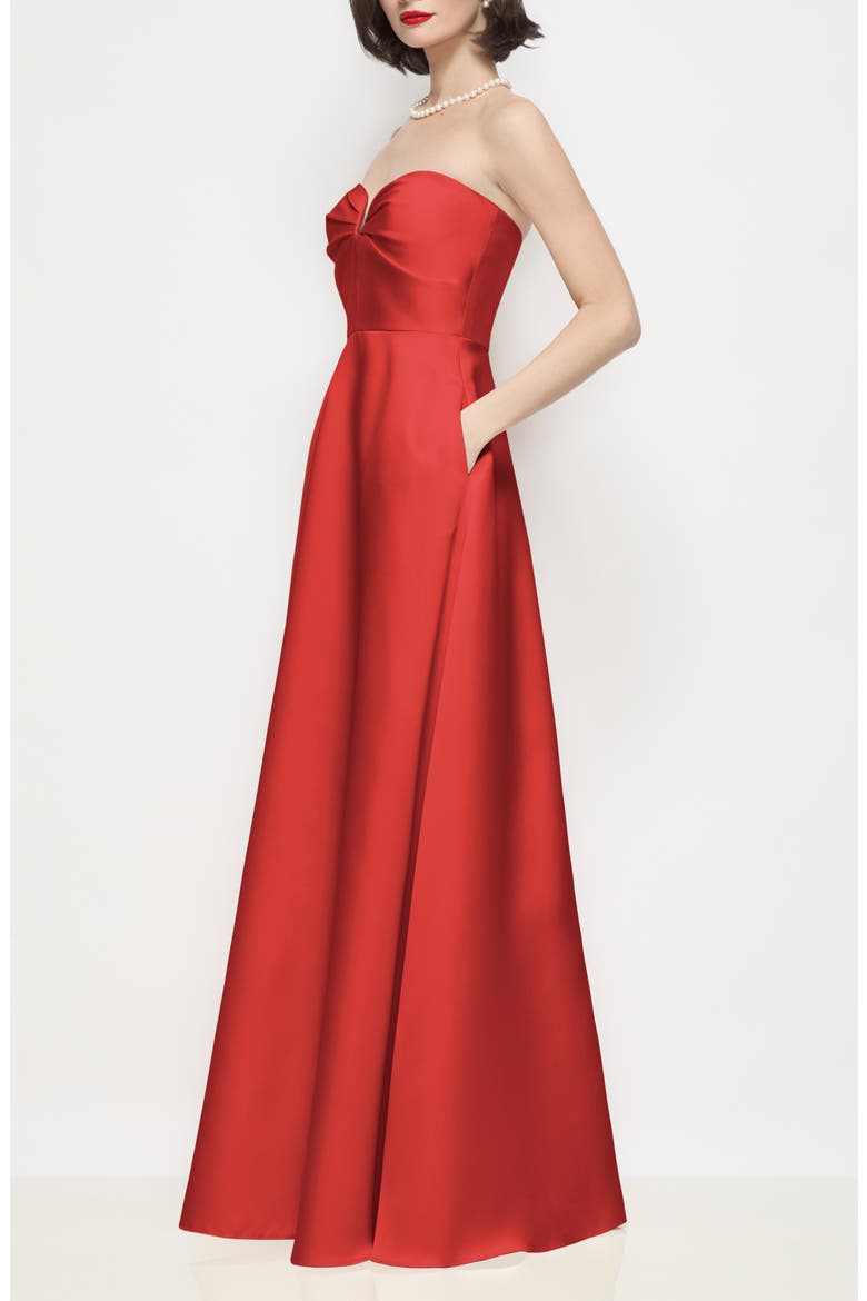 Veronica Strapless Satin Gown, Alternate, color, POPPY RED