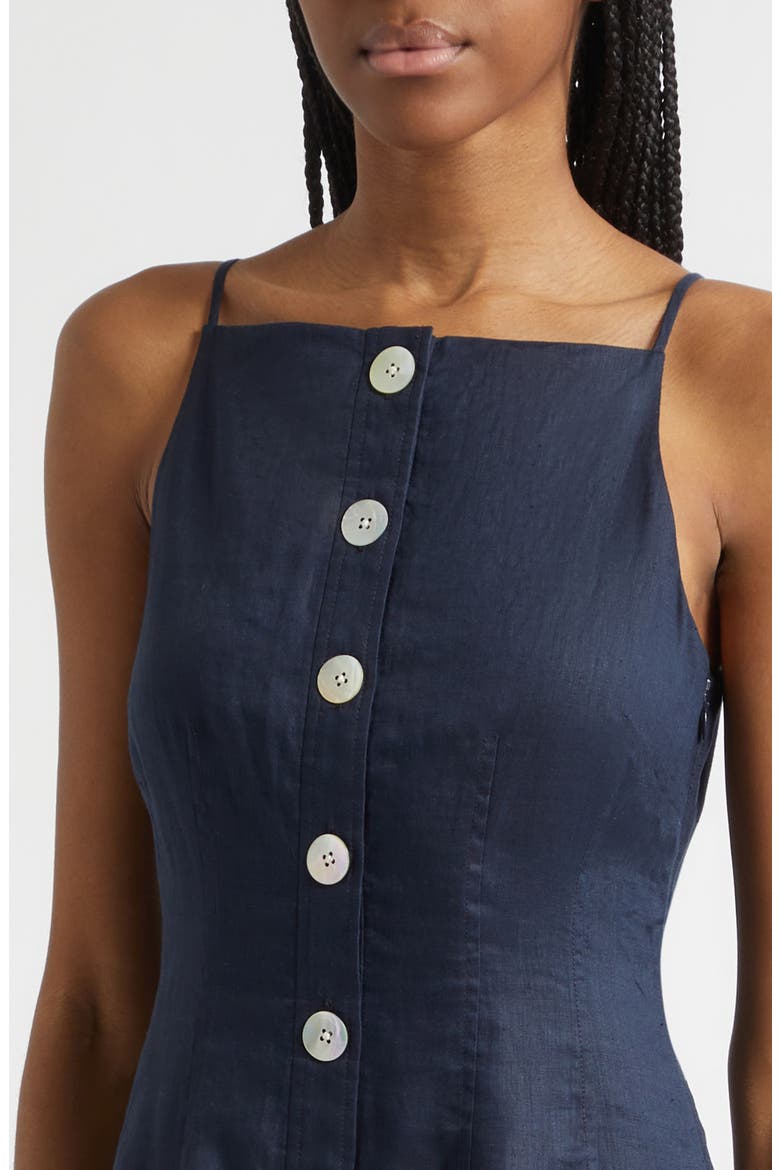 Georges Linen Button-Up Midi Sundress, Alternate, color, NAVY
