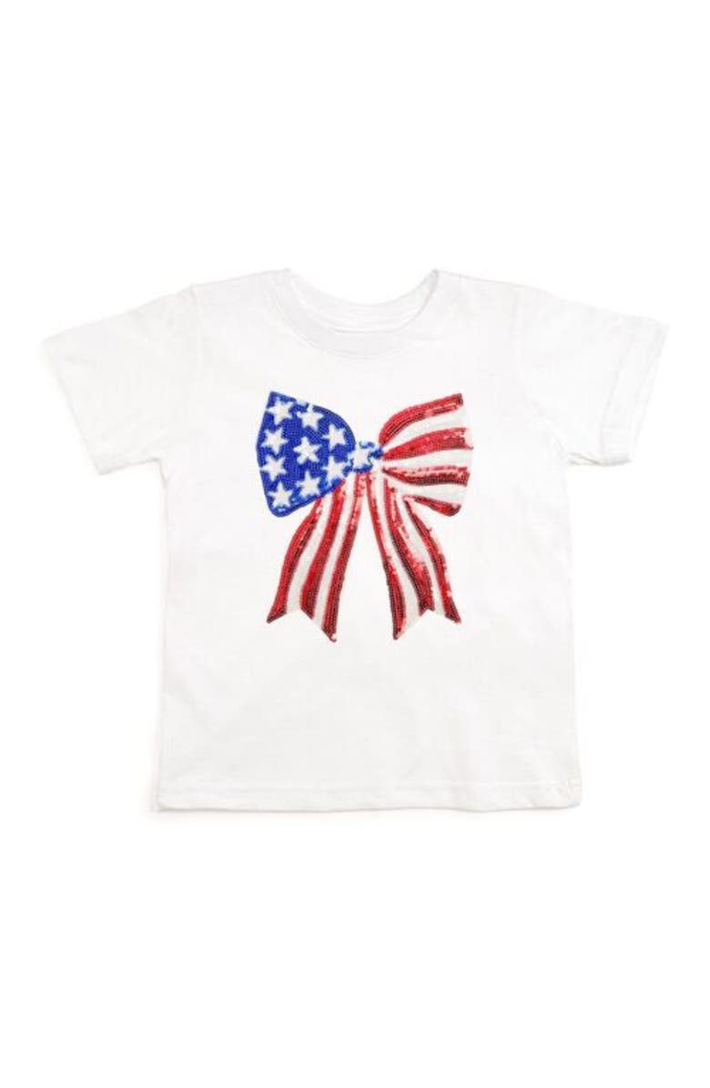 Sweet Wink Patriotic Sequin Bow Patch Short Sleeve T-Shirt, Main, color, White