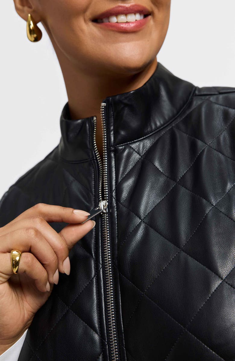 Foxcroft Billie Faux Leather Diamond Quilted Vest, Alternate, color, Black