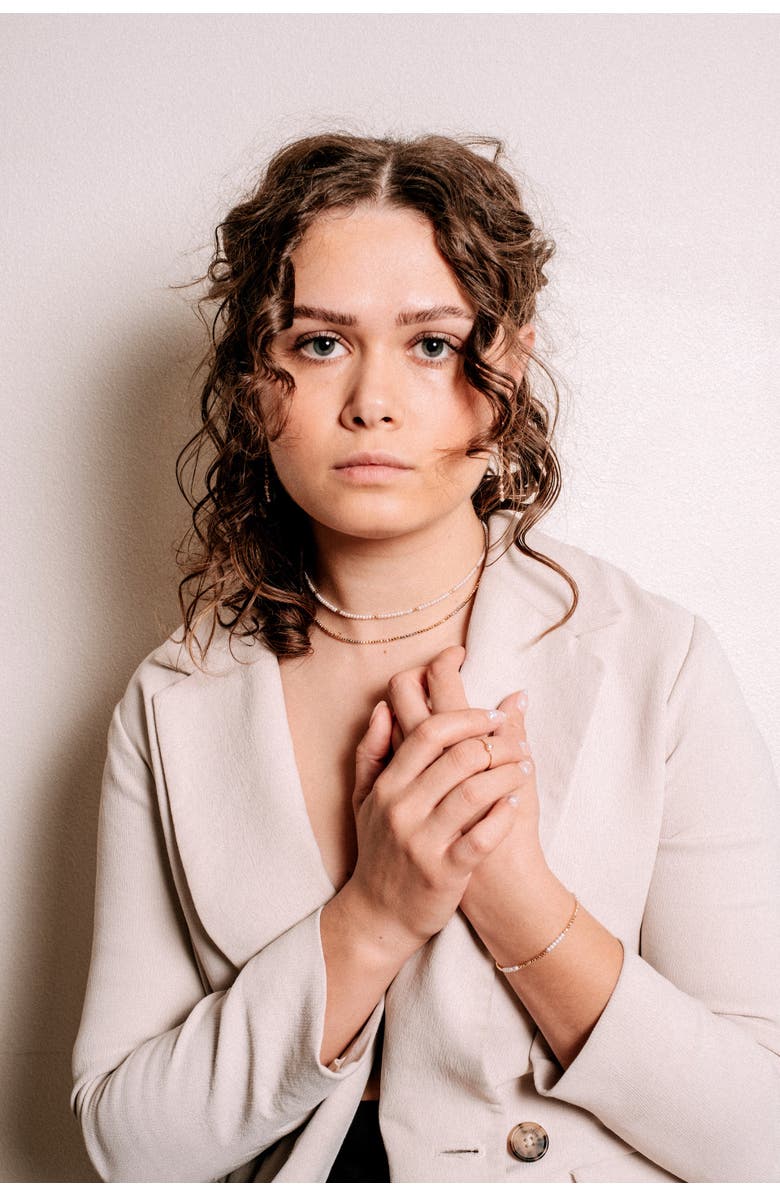 ELLIOT YOUNG Jewelry The "Glimmer Choker" with 14k Faceted Gold Beads & Pearl Necklace, Alternate, color, White