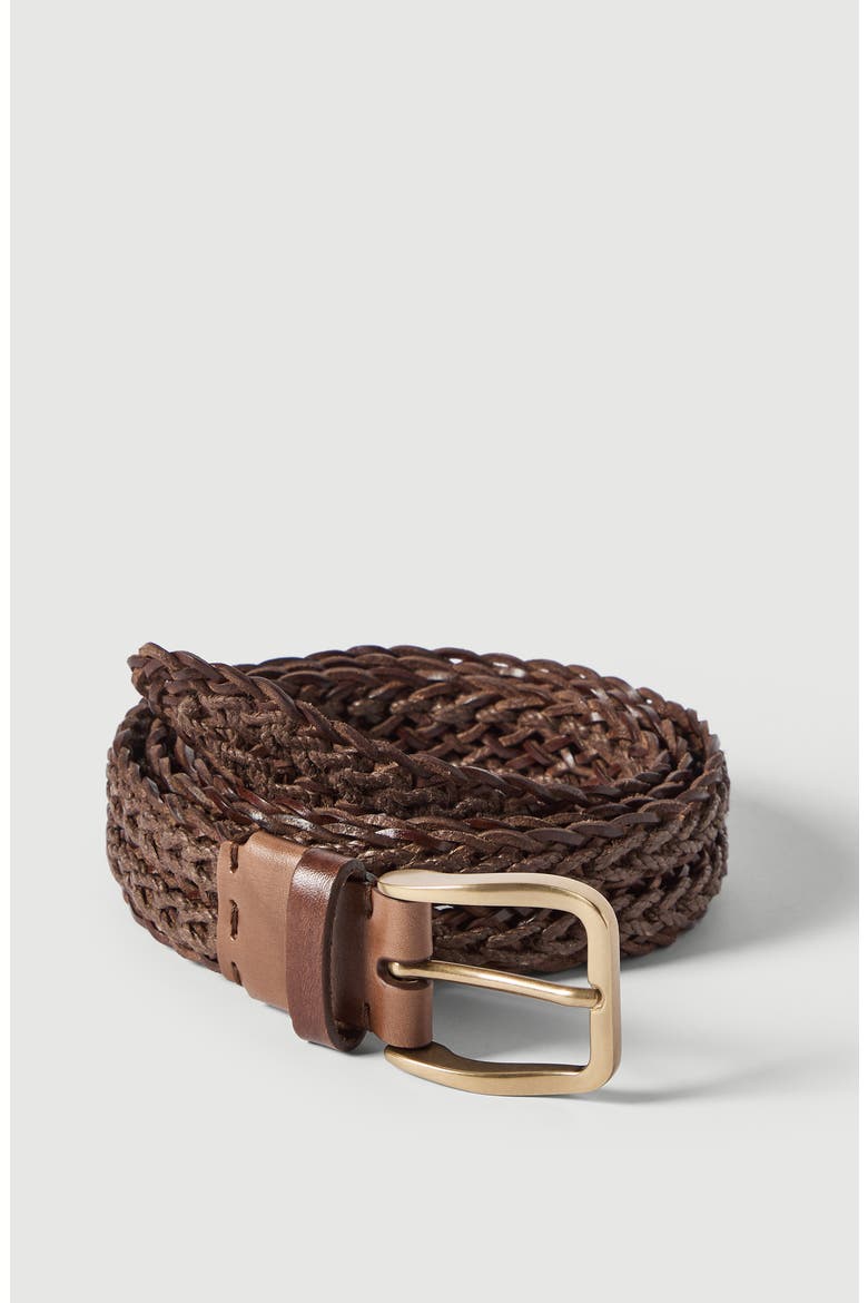 Braided calfskin belt, Alternate, color, Tobacco