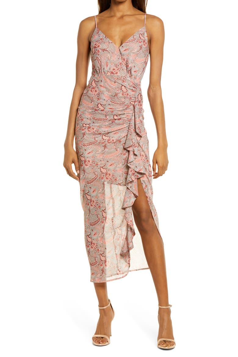 Floral Ruffle Chiffon Dress, Main, color, TEAL-CORAL MULTI FLORAL