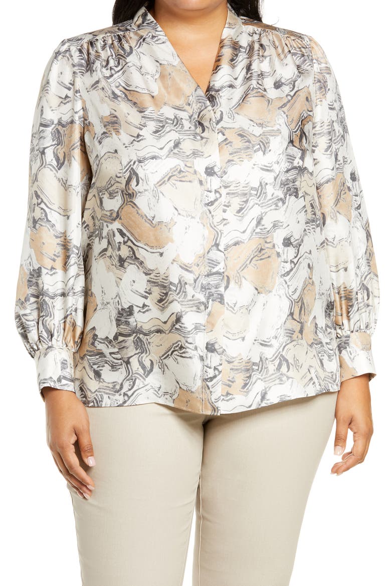 Clementine Abstract Silk Blouse, Main, color, LATTE MULTI